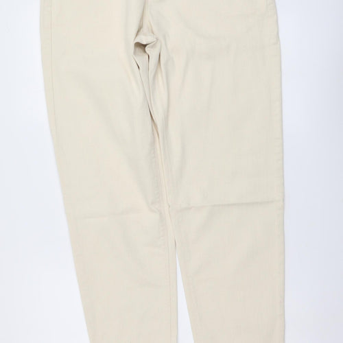 Marks and Spencer Mens Beige Cotton Tapered Jeans Size 32 in L33 in Regular Button
