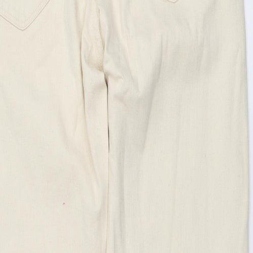 Marks and Spencer Mens Beige Cotton Tapered Jeans Size 32 in L33 in Regular Button