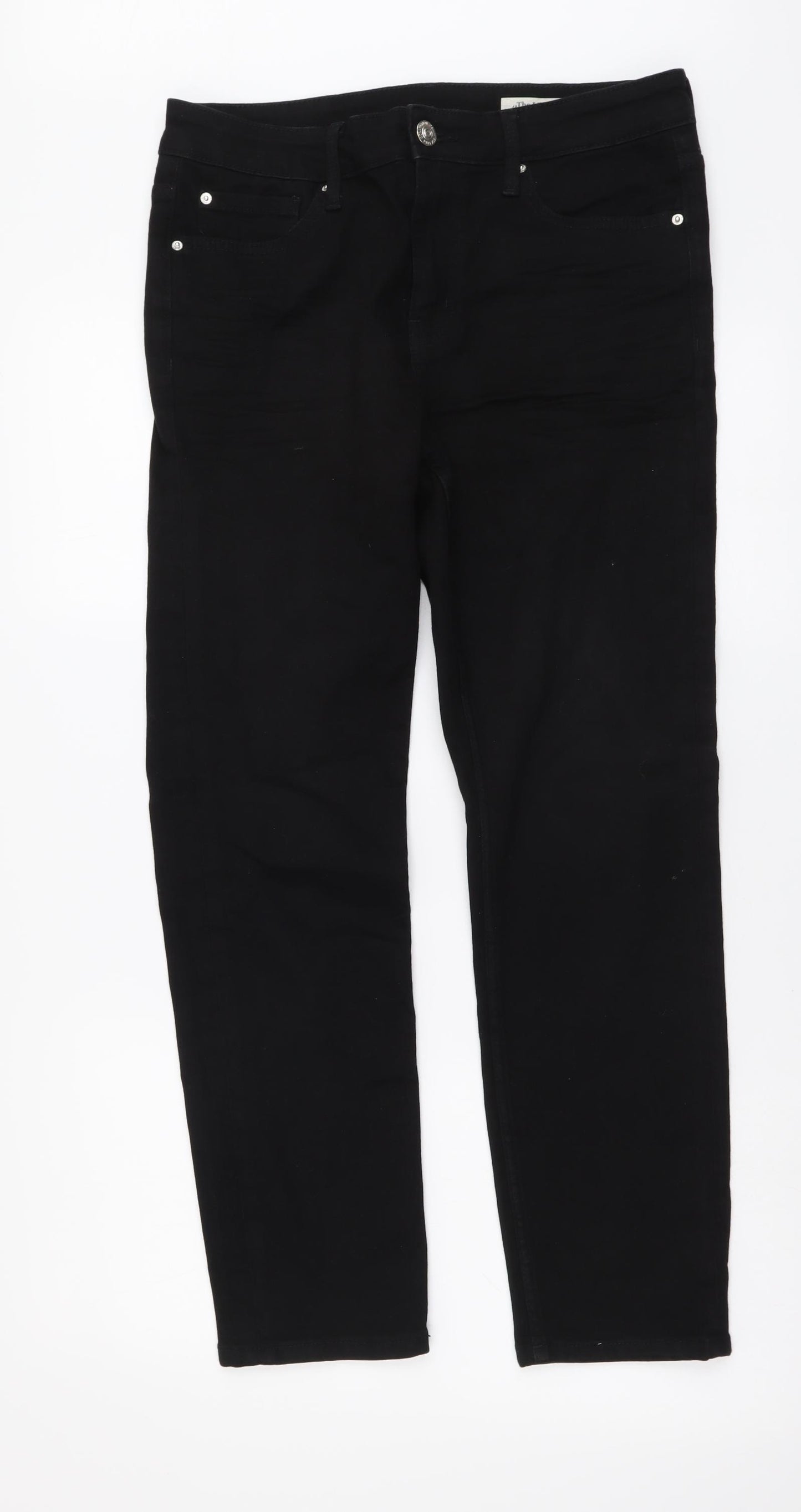 Marks and Spencer Womens Black Cotton Straight Jeans Size 12 L27 in Regular Button