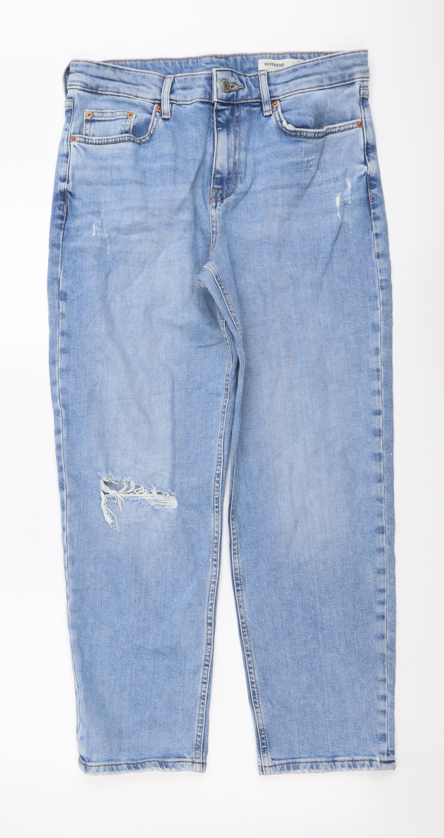 Marks and Spencer Womens Blue Cotton Boyfriend Jeans Size 12 L27 in Regular Button