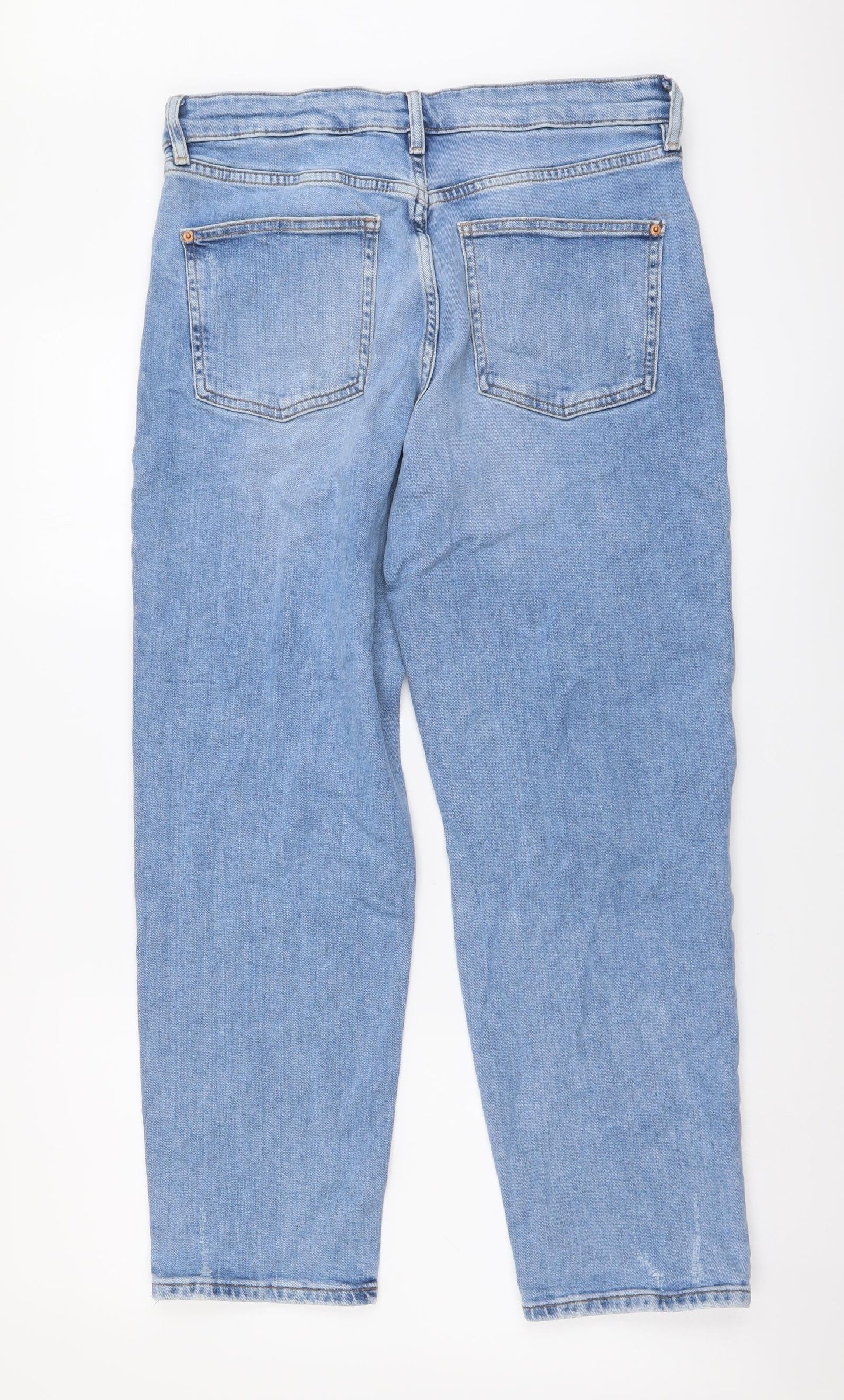Marks and Spencer Womens Blue Cotton Boyfriend Jeans Size 12 L27 in Regular Button