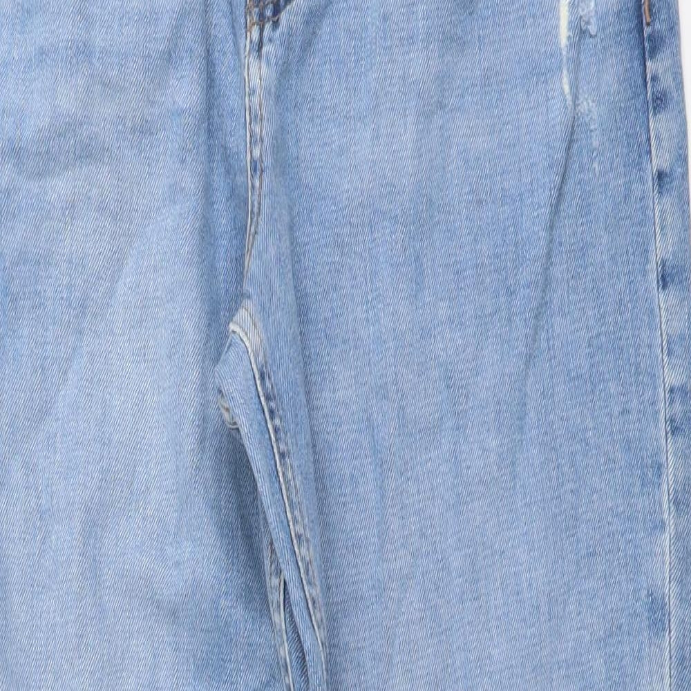 Marks and Spencer Womens Blue Cotton Boyfriend Jeans Size 12 L27 in Regular Button