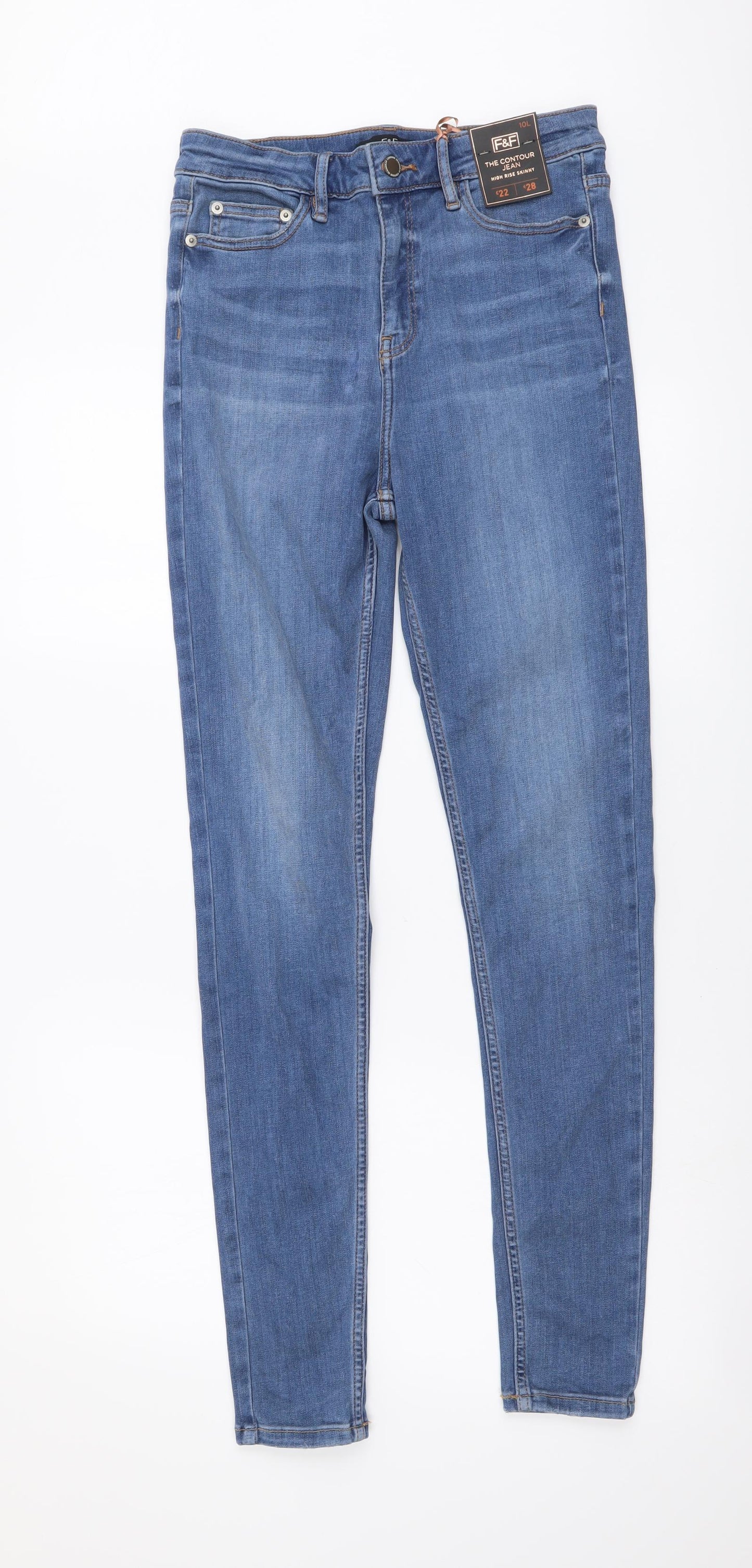 F&F Womens Blue Cotton Skinny Jeans Size 10 L30 in Regular Button