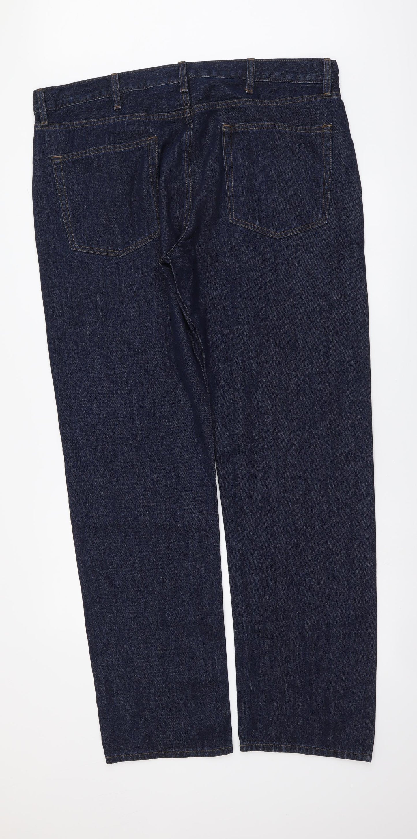 Marks and Spencer Mens Blue Cotton Straight Jeans Size 40 in L35 in Regular Button