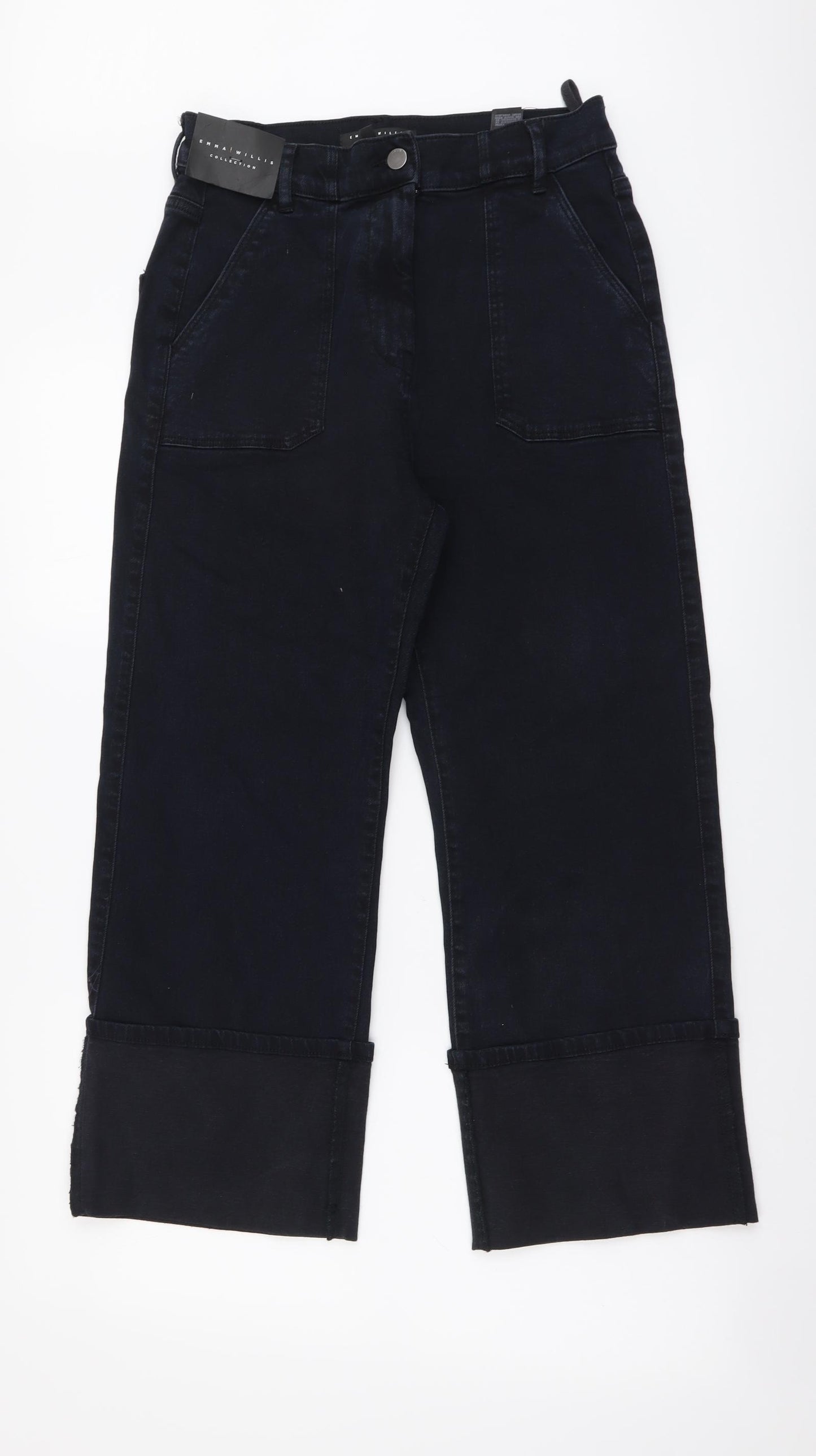 Emma Willis Womens Blue Cotton Wide-Leg Jeans Size 10 L25 in Regular Button