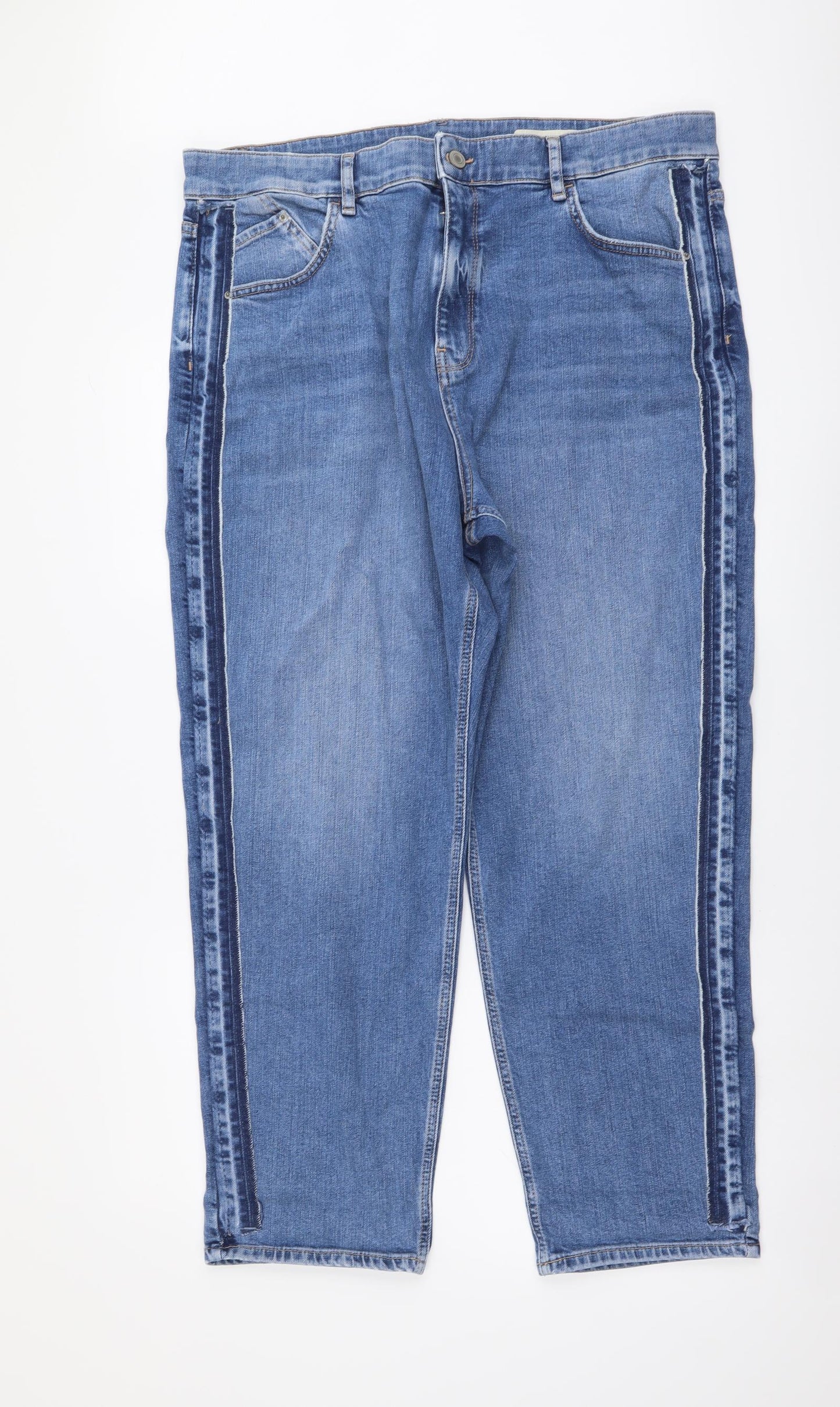Marks and Spencer Womens Blue Cotton Boyfriend Jeans Size 18 L28 in Regular Button