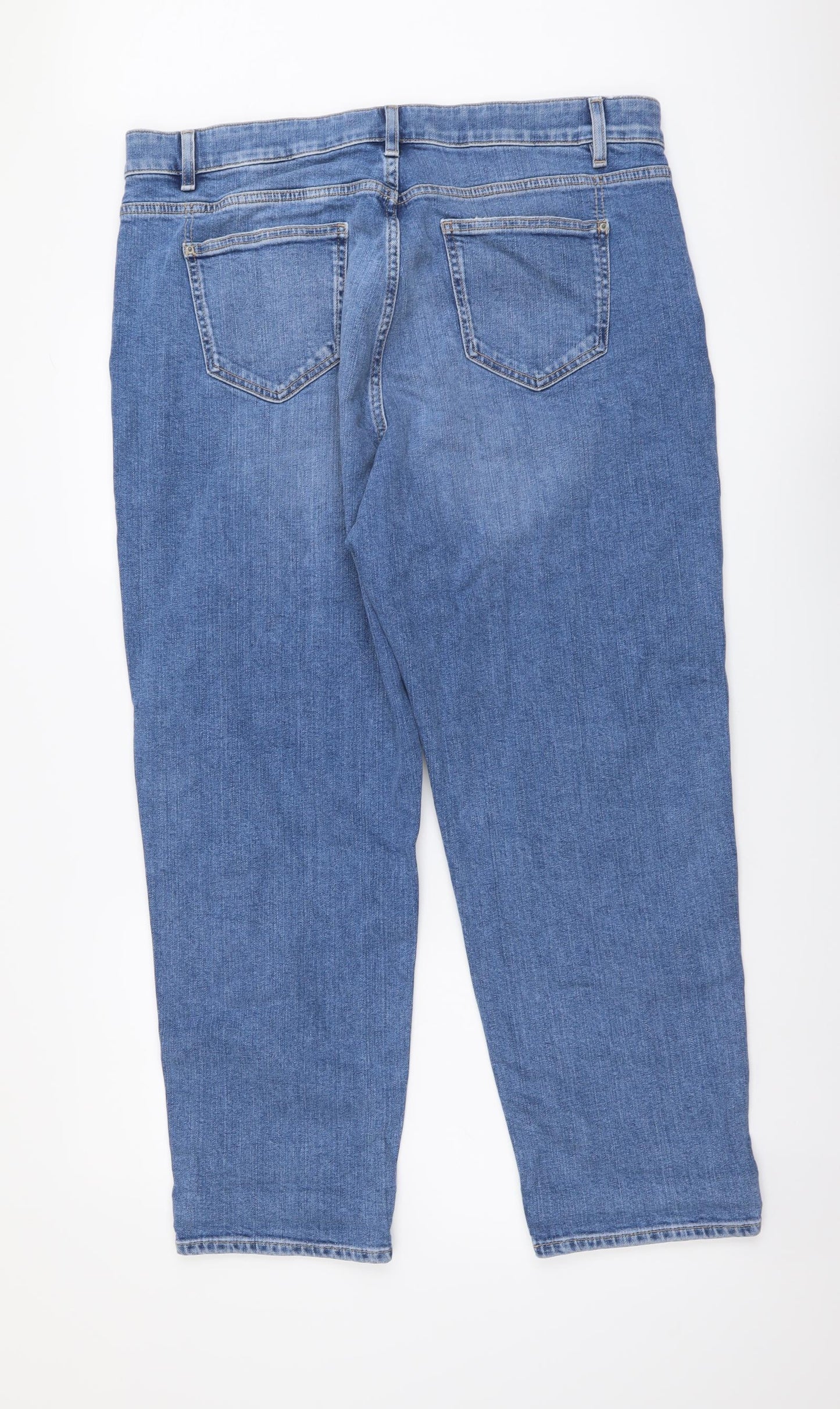 Marks and Spencer Womens Blue Cotton Boyfriend Jeans Size 18 L28 in Regular Button