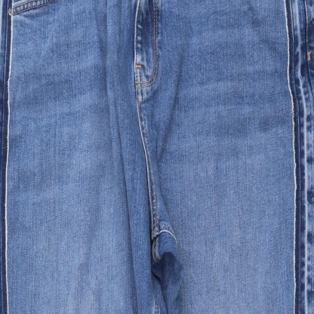 Marks and Spencer Womens Blue Cotton Boyfriend Jeans Size 18 L28 in Regular Button