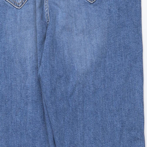Marks and Spencer Womens Blue Cotton Boyfriend Jeans Size 18 L28 in Regular Button