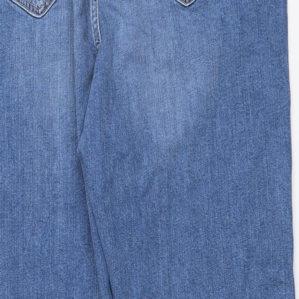 Marks and Spencer Womens Blue Cotton Boyfriend Jeans Size 18 L28 in Regular Button