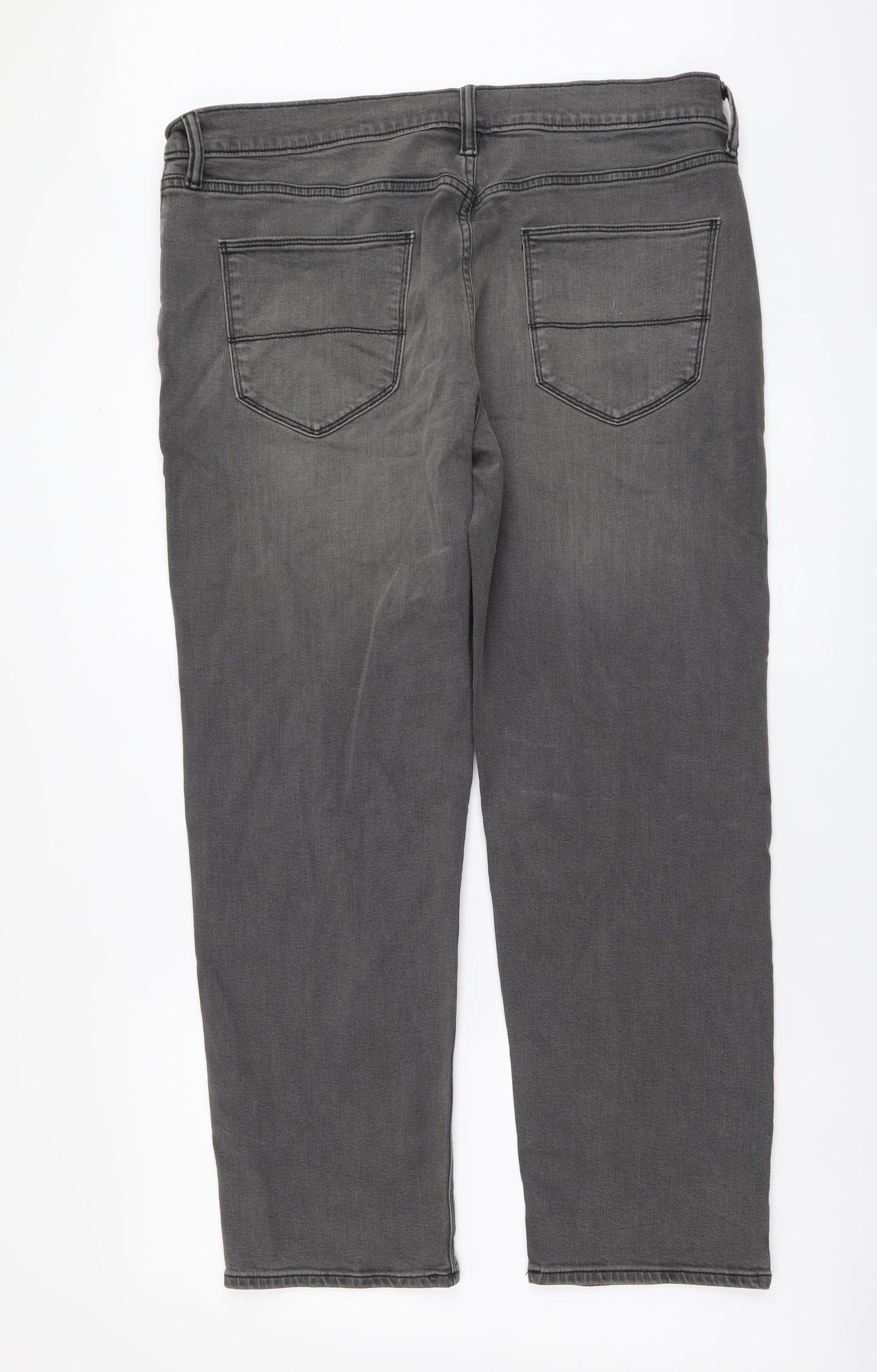 Marks and Spencer Mens Grey Cotton Straight Jeans Size 36 in L29 in Regular Button