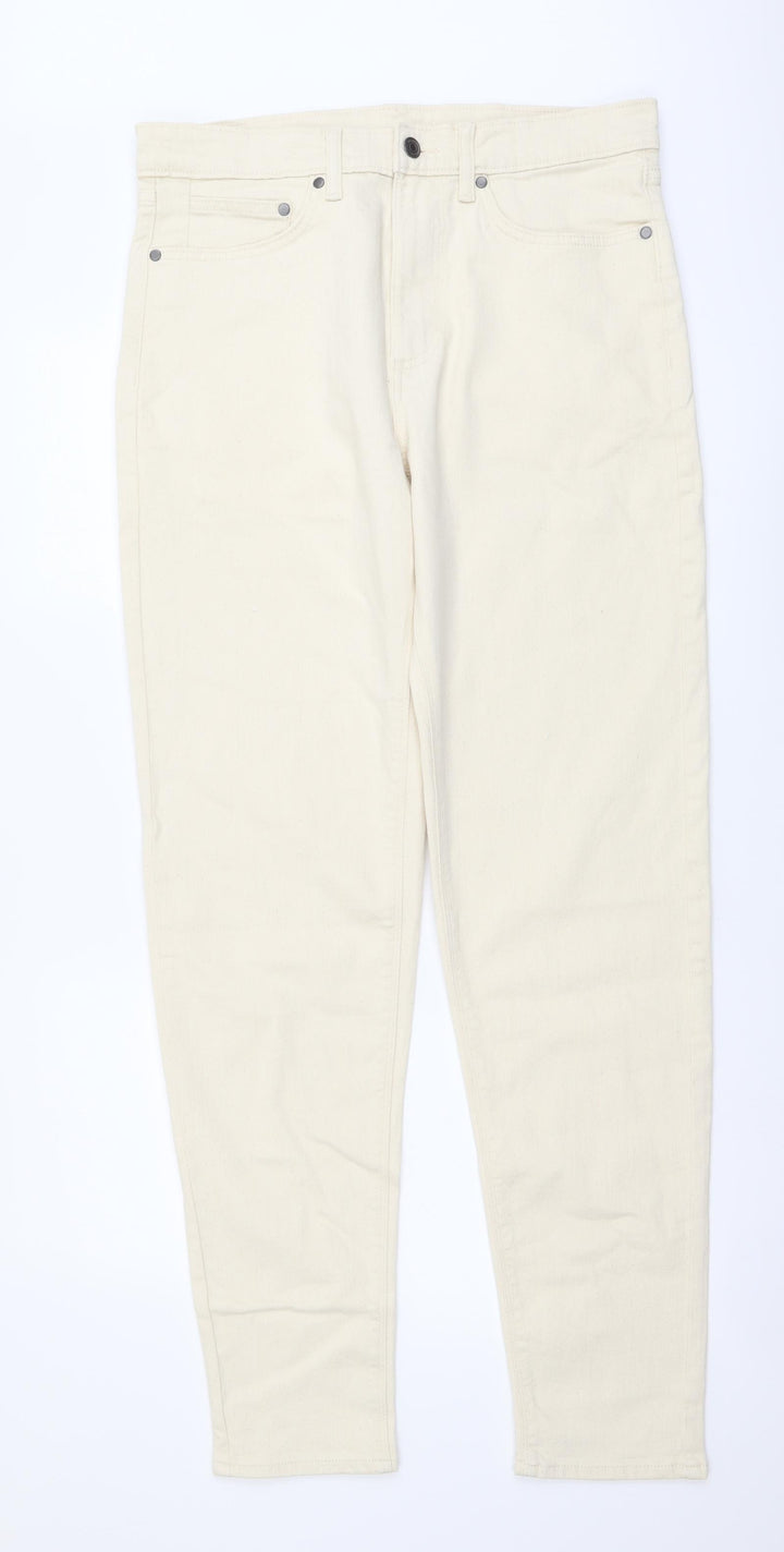 Marks and Spencer Mens Beige Cotton Tapered Jeans Size 32 in L33 in Regular Button