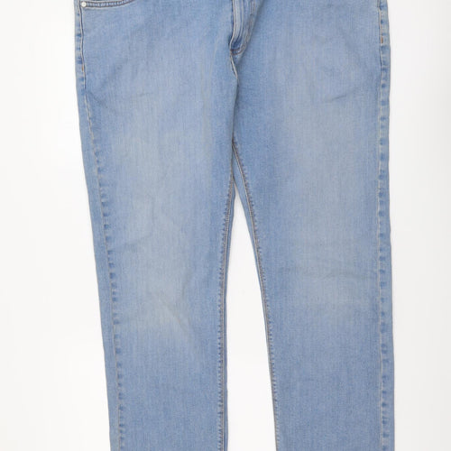 Marks and Spencer Mens Blue Cotton Straight Jeans Size 42 in L31 in Slim Button