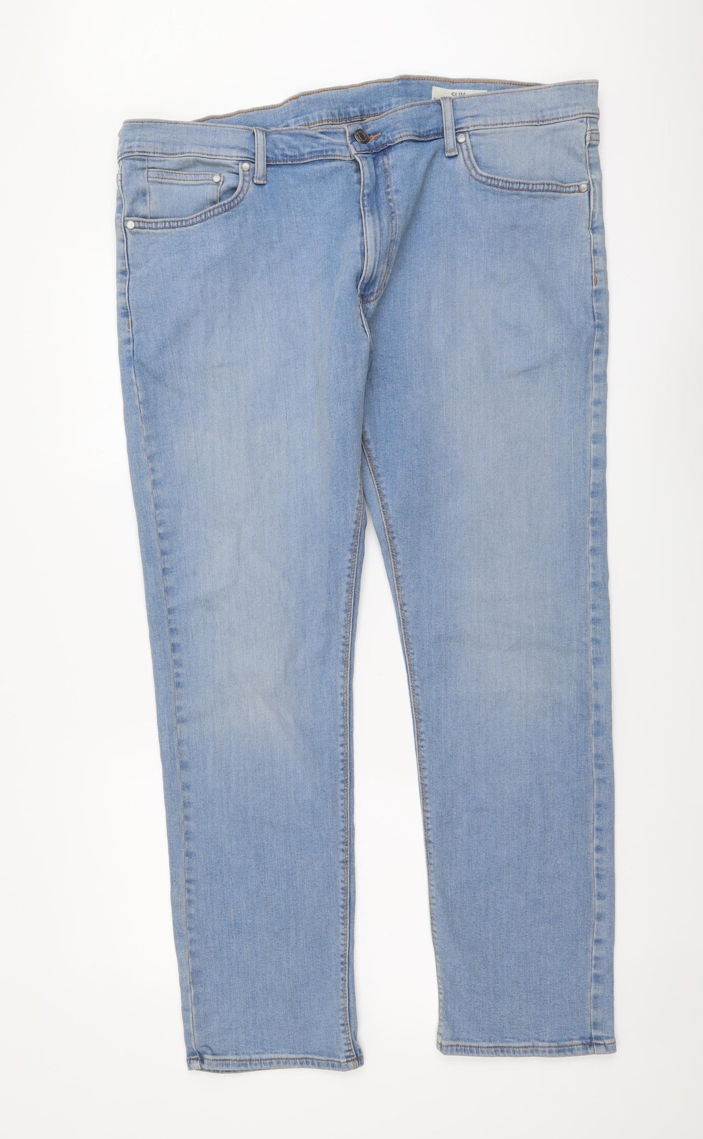 Marks and Spencer Mens Blue Cotton Straight Jeans Size 42 in L31 in Slim Button