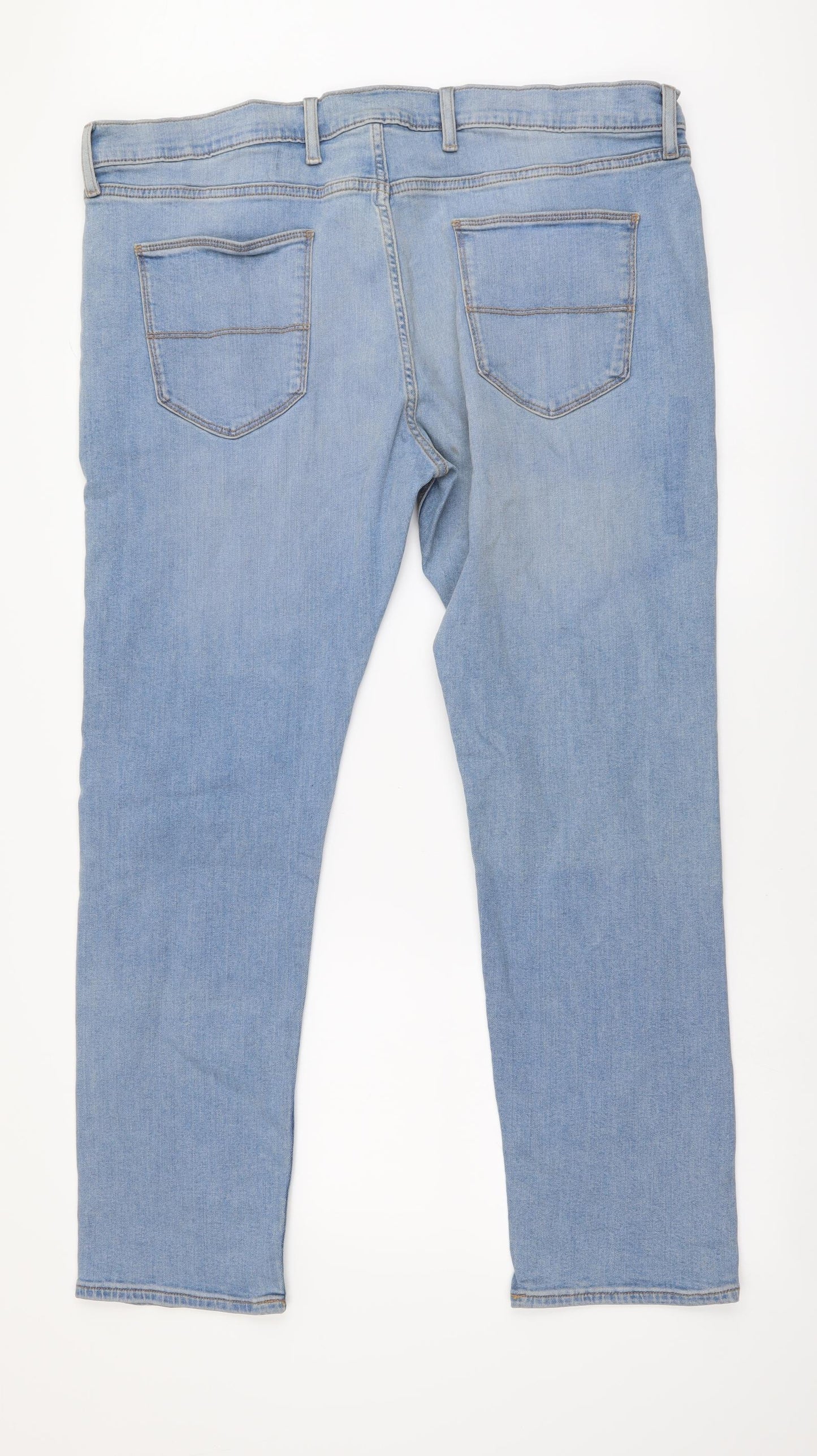 Marks and Spencer Mens Blue Cotton Straight Jeans Size 42 in L31 in Slim Button