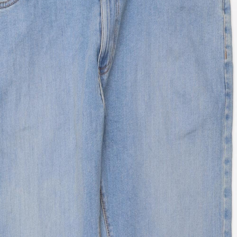 Marks and Spencer Mens Blue Cotton Straight Jeans Size 42 in L31 in Slim Button