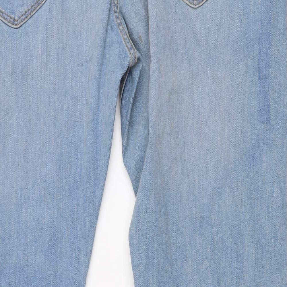 Marks and Spencer Mens Blue Cotton Straight Jeans Size 42 in L31 in Slim Button
