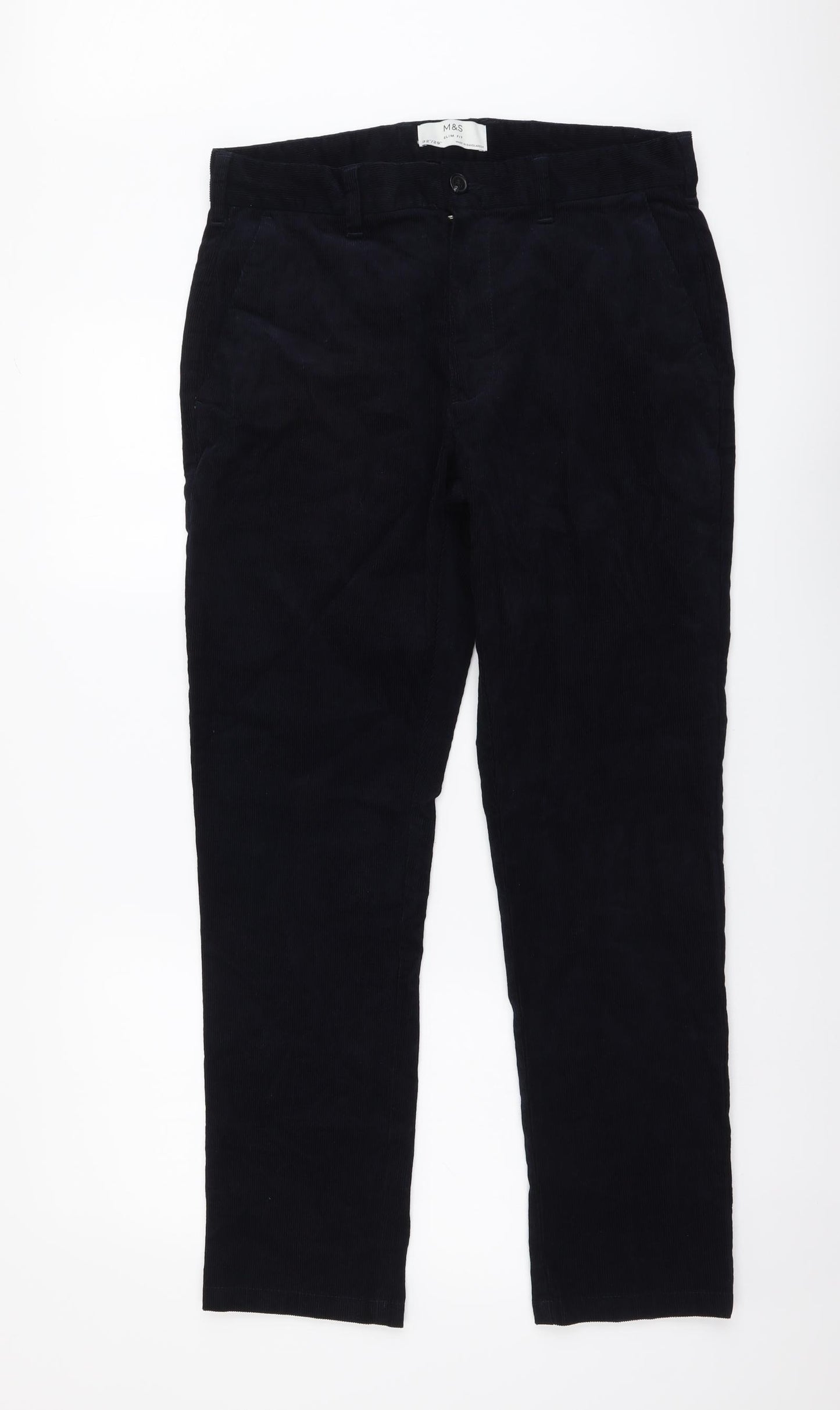Marks and Spencer Mens Blue Cotton Straight Jeans Size 32 in L29 in Slim Button