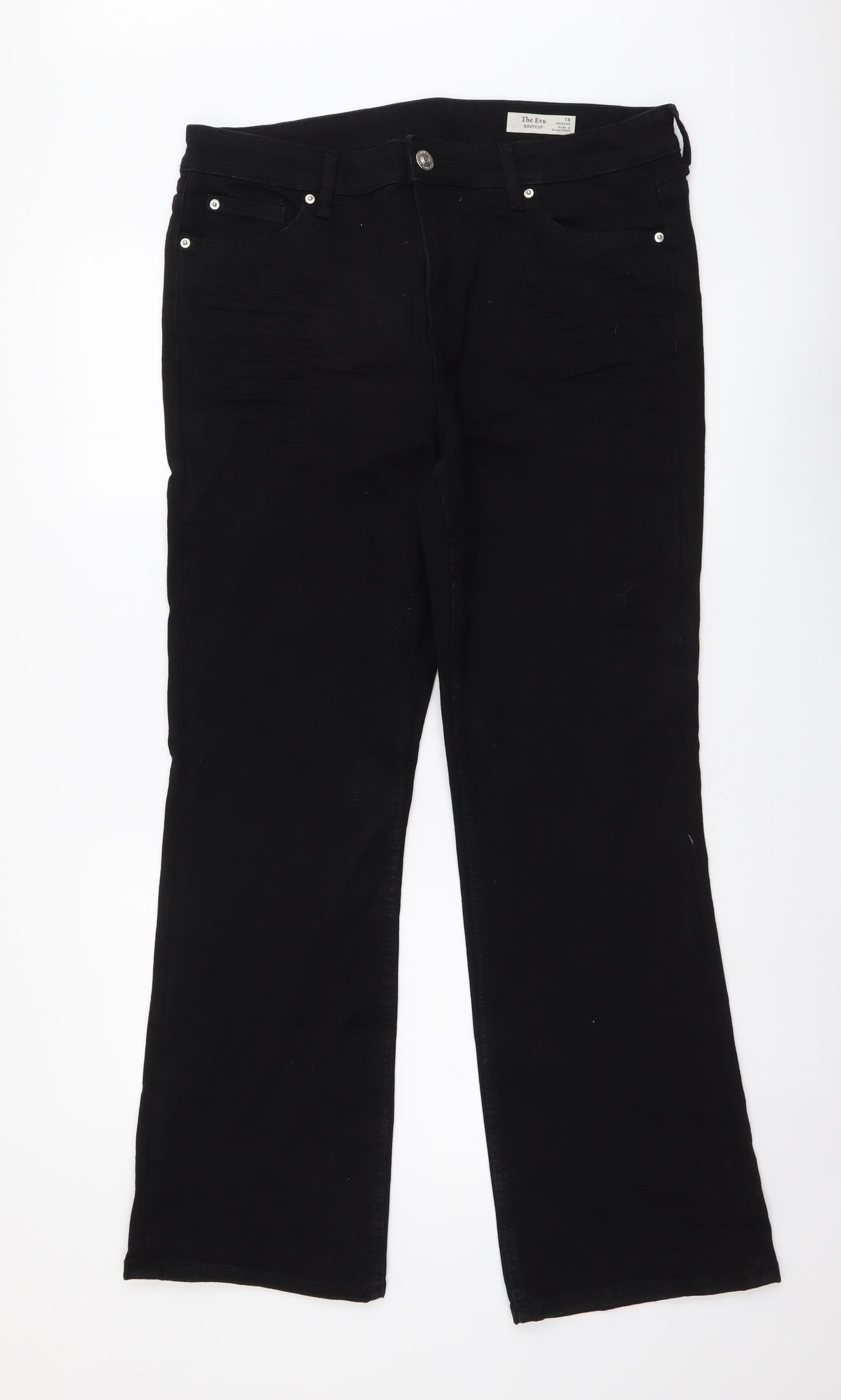 Marks and Spencer Womens Black Cotton Bootcut Jeans Size 16 L29 in Regular Button