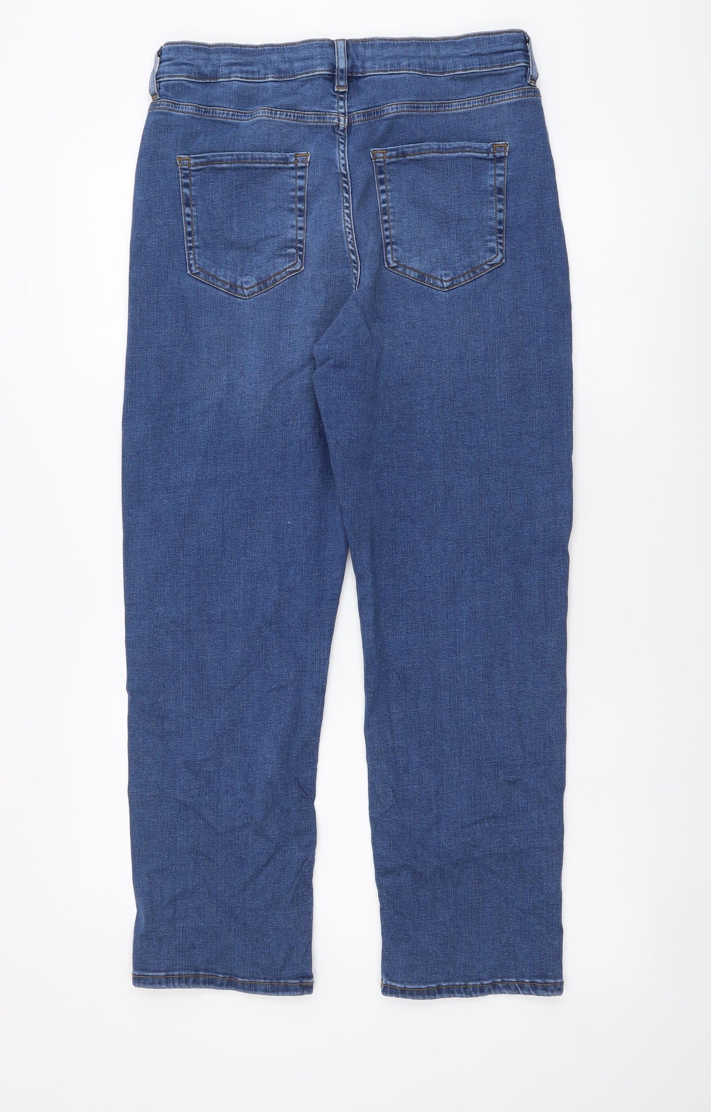 Per Una Womens Blue Cotton Straight Jeans Size 12 L27 in Regular Button