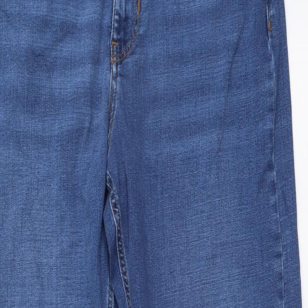 Per Una Womens Blue Cotton Straight Jeans Size 12 L27 in Regular Button