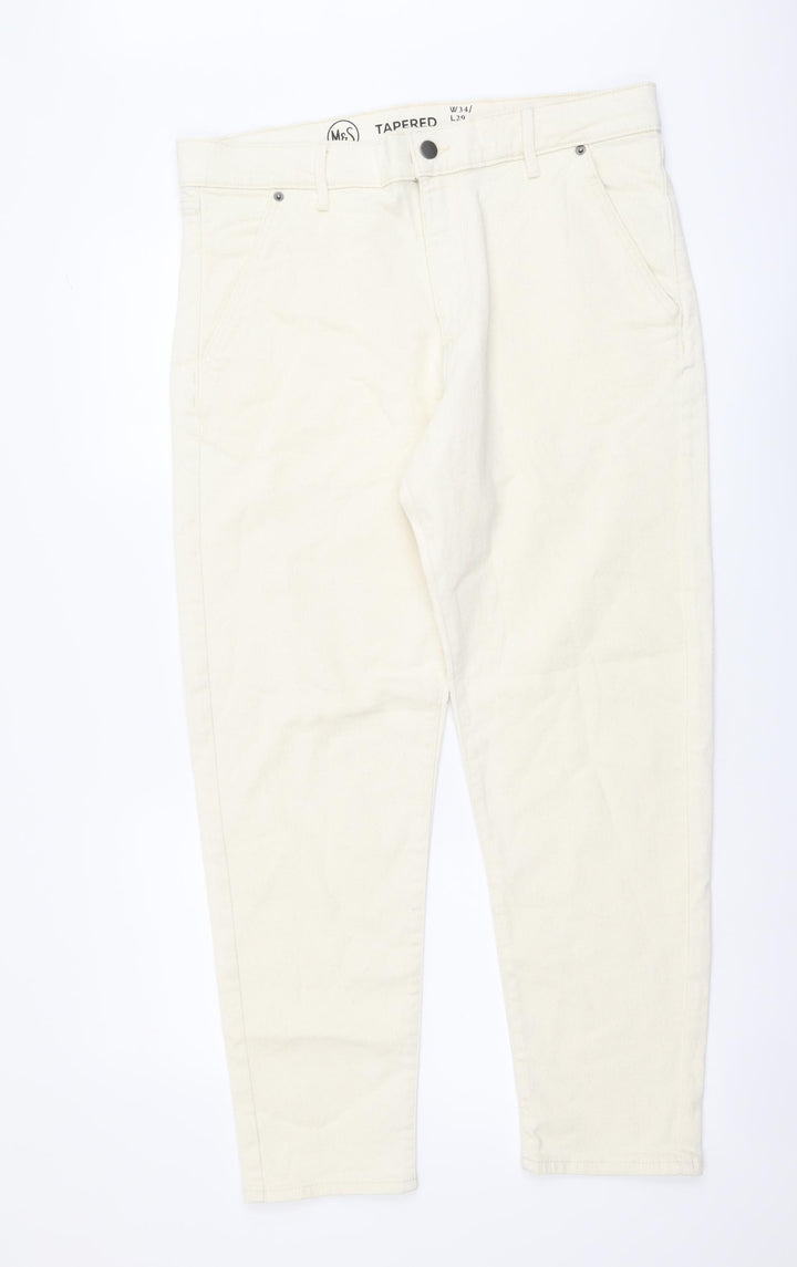 Marks and Spencer Womens Beige Cotton Tapered Jeans Size 34 in L29 in Regular Button