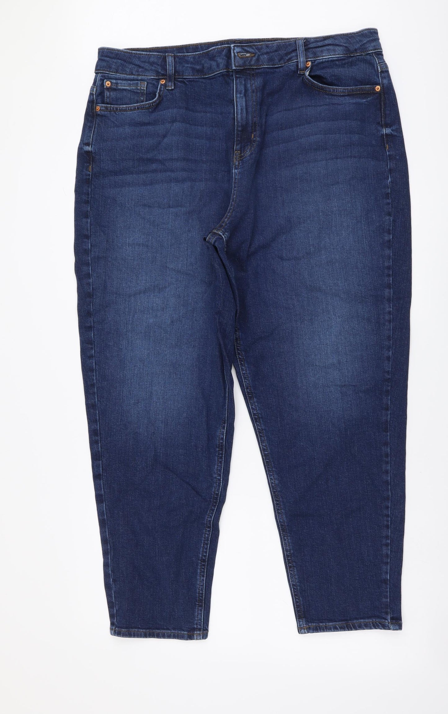 Marks and Spencer Womens Blue Cotton Mom Jeans Size 18 L27 in Regular Button