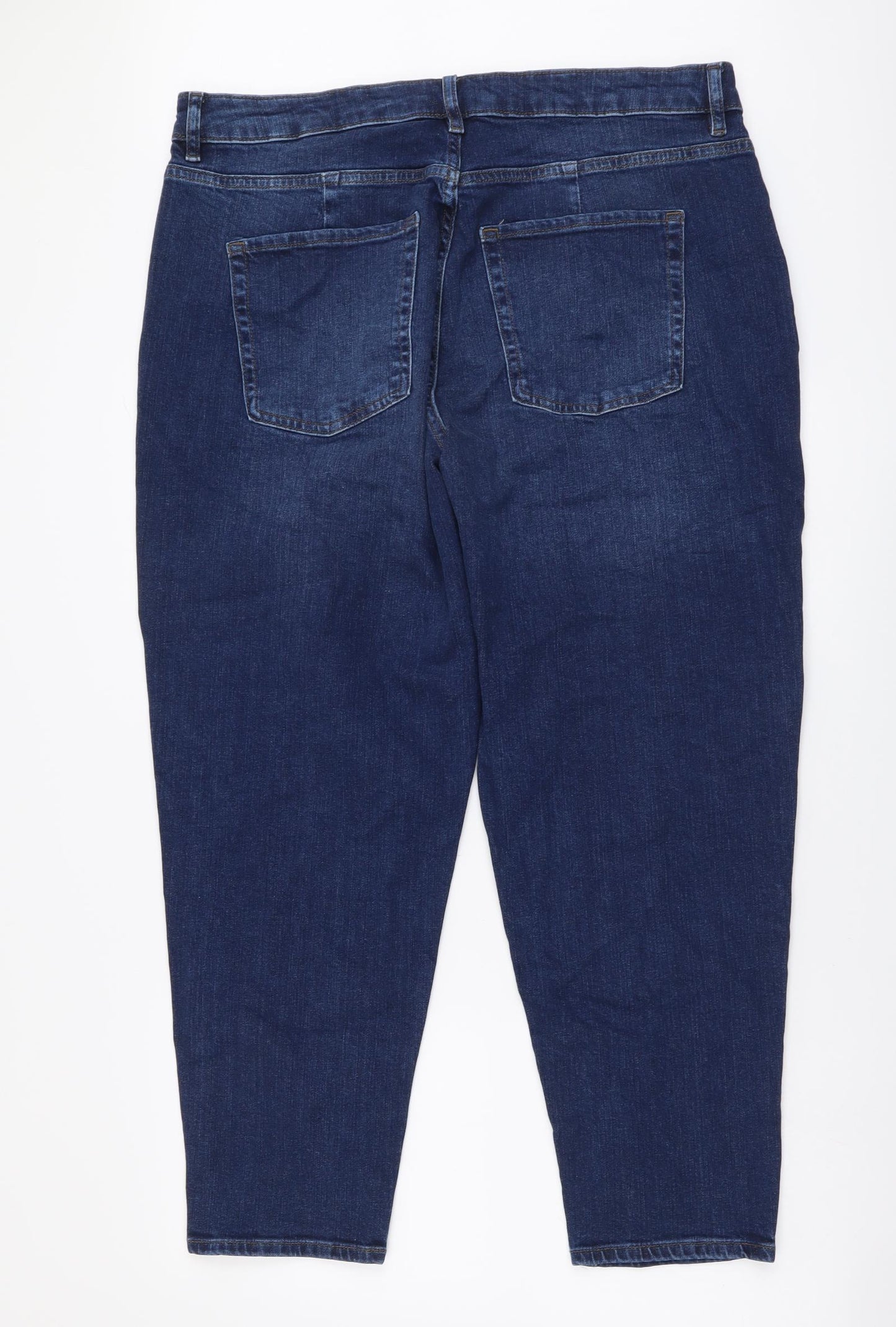 Marks and Spencer Womens Blue Cotton Mom Jeans Size 18 L27 in Regular Button