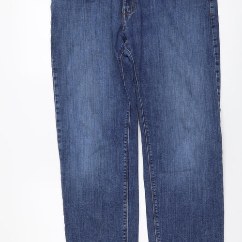 Marks and Spencer Mens Blue Cotton Straight Jeans Size 36 in L31 in Regular Button