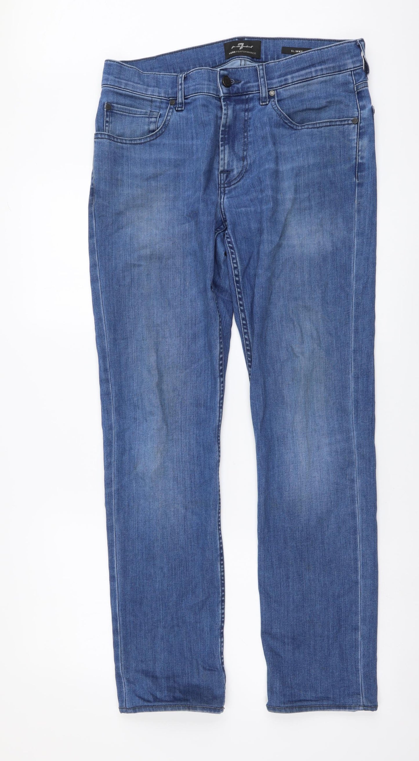 7 For All Mankind Mens Blue Cotton Straight Jeans Size 32 in L30 in Regular Button