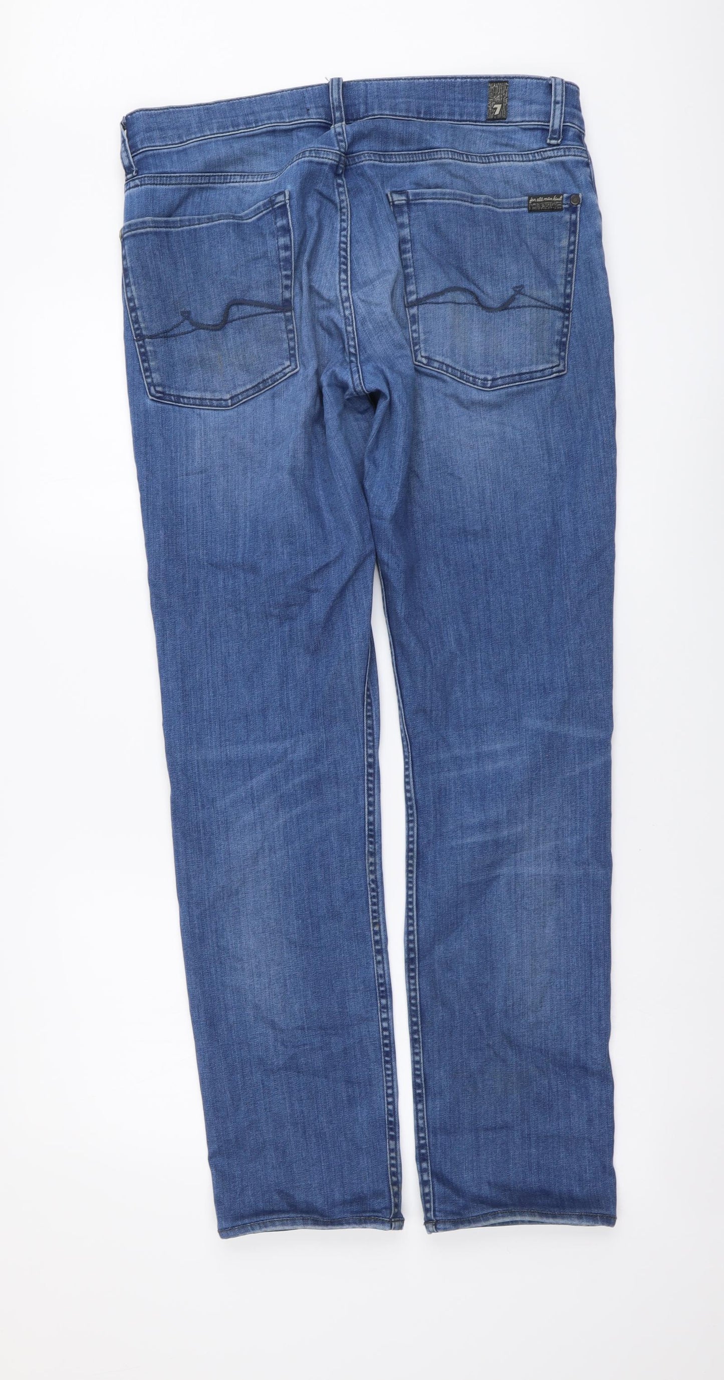 7 For All Mankind Mens Blue Cotton Straight Jeans Size 32 in L30 in Regular Button