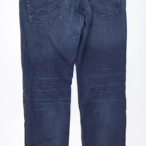 JACK & JONES Mens Blue Cotton Straight Jeans Size 36 in L32 in Regular Button