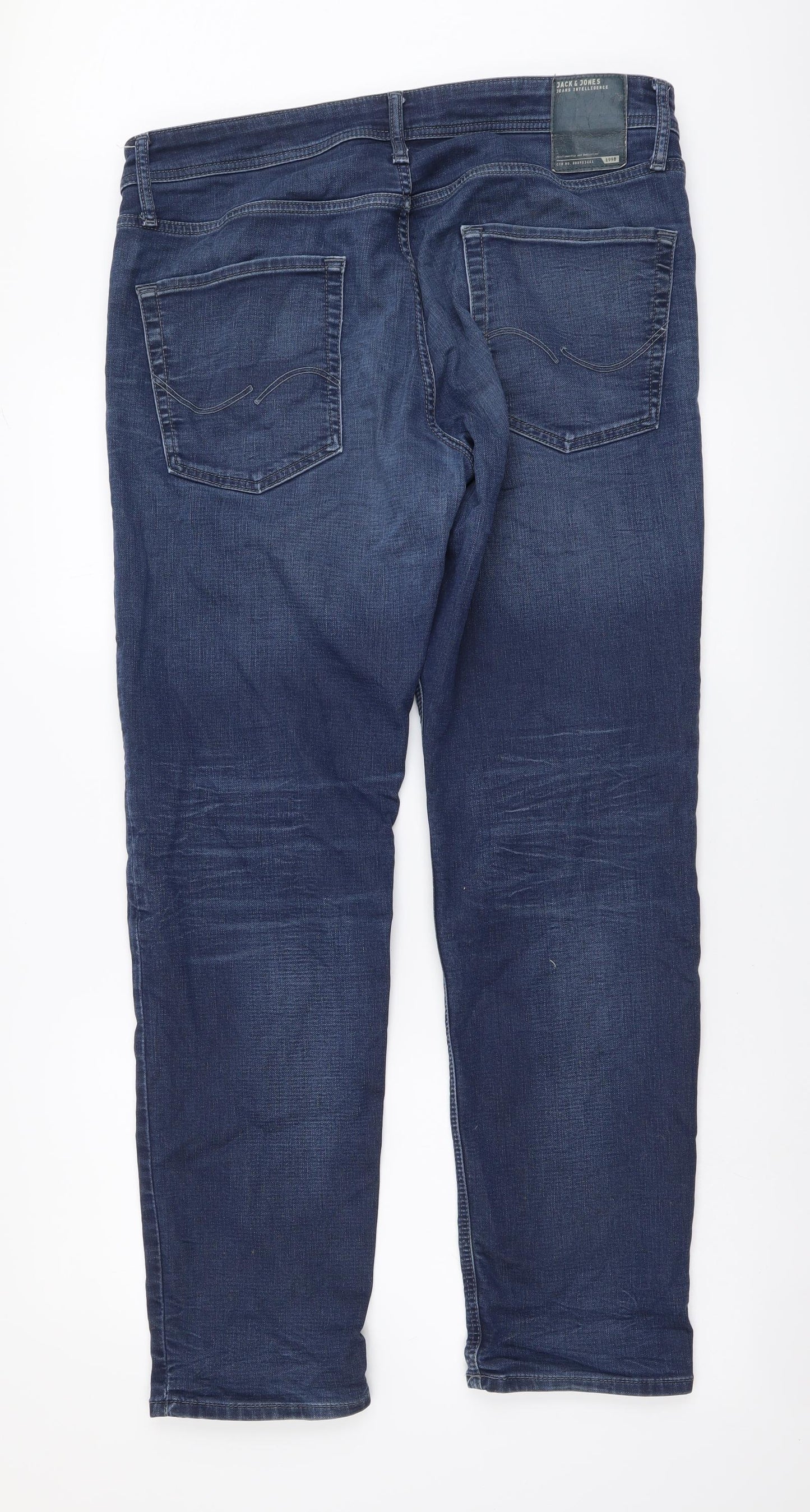 JACK & JONES Mens Blue Cotton Straight Jeans Size 36 in L32 in Regular Button
