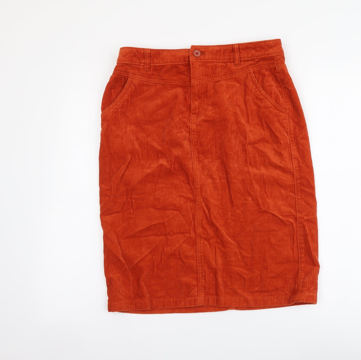 TU Womens Orange Cotton Straight & Pencil Skirt Size 10 Button