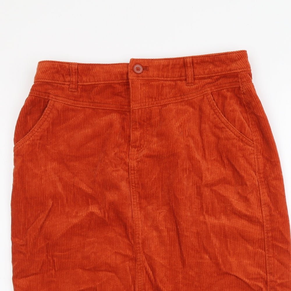 TU Womens Orange Cotton Straight & Pencil Skirt Size 10 Button