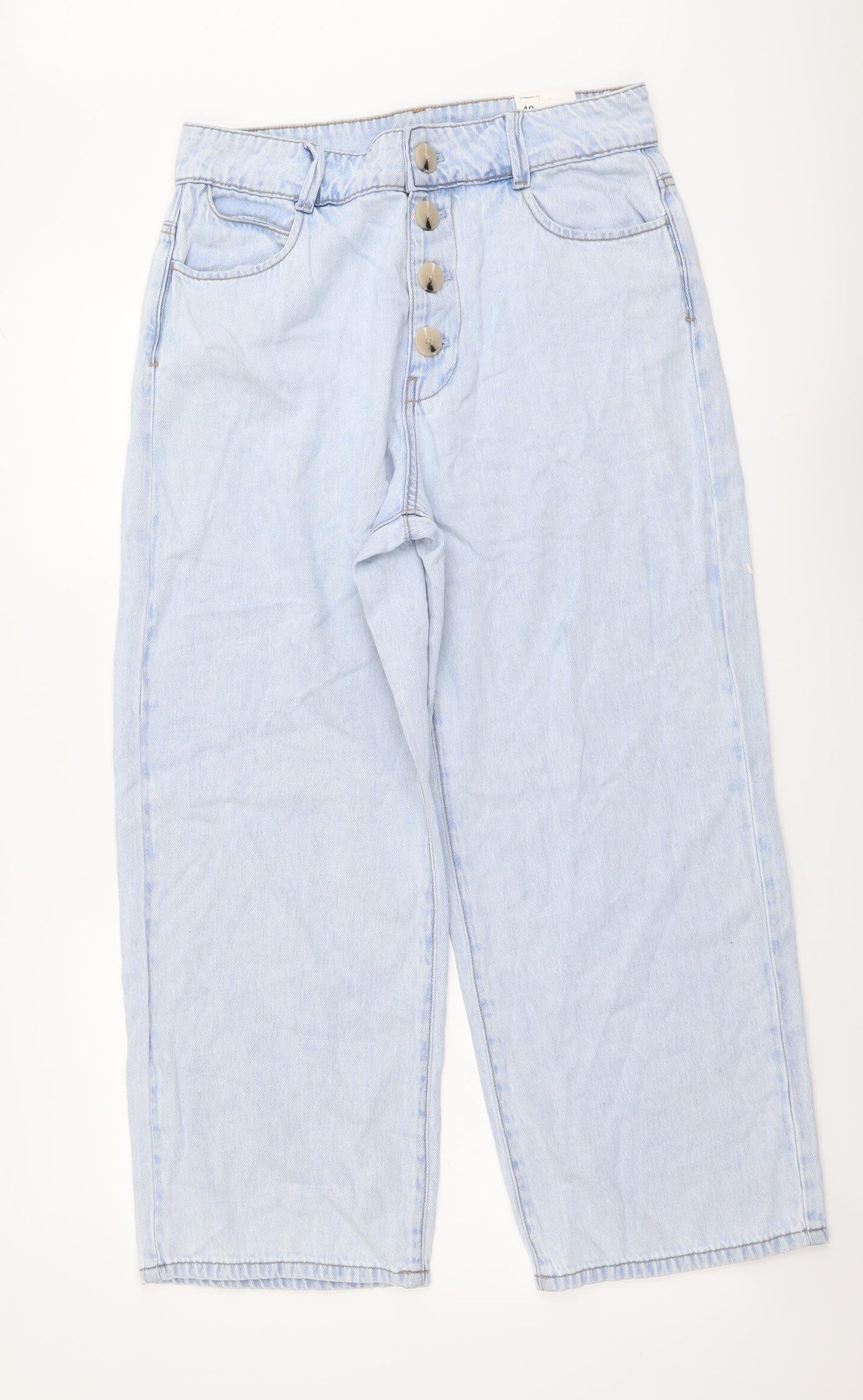 Zara Womens Blue Cotton Straight Jeans Size L L26 in Regular Button