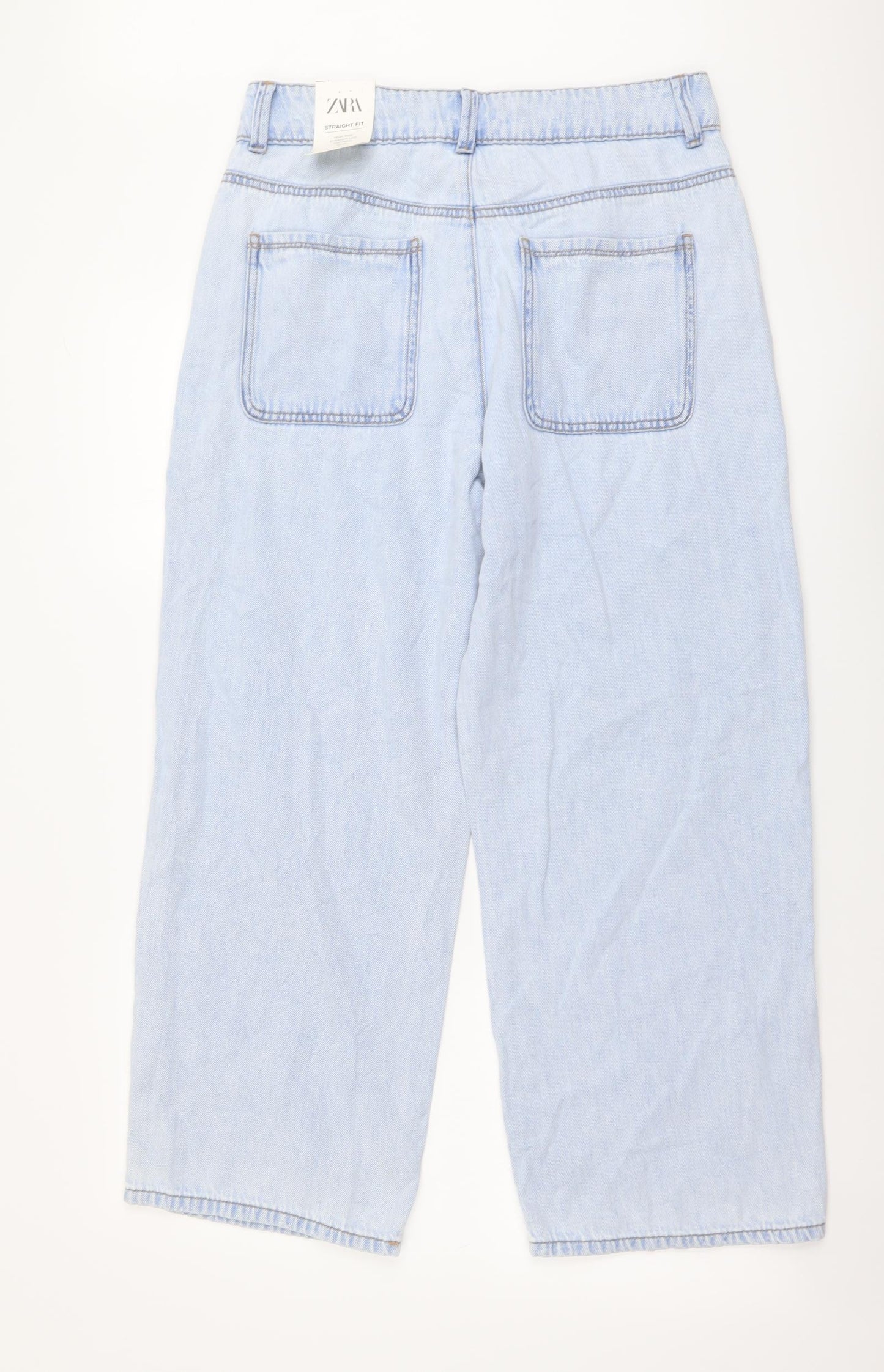Zara Womens Blue Cotton Straight Jeans Size L L26 in Regular Button