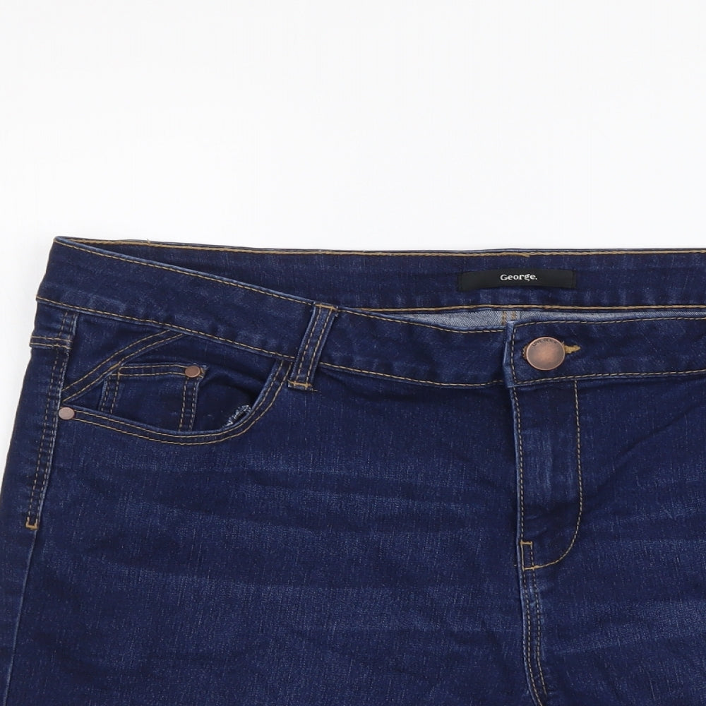 George Womens Blue Cotton Biker Shorts Size 16 L7 in Regular Button