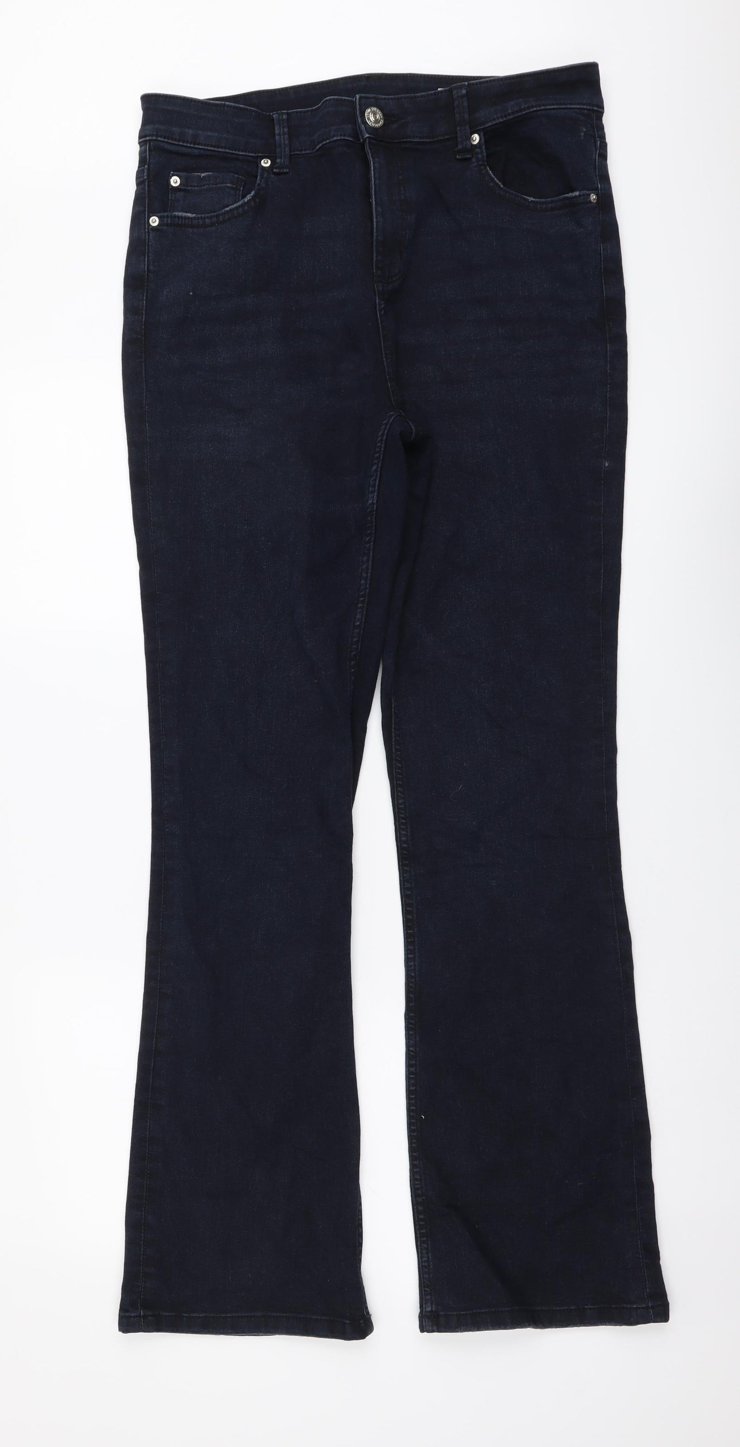 Marks and Spencer Womens Blue Cotton Bootcut Jeans Size 14 L32 in Regular Button