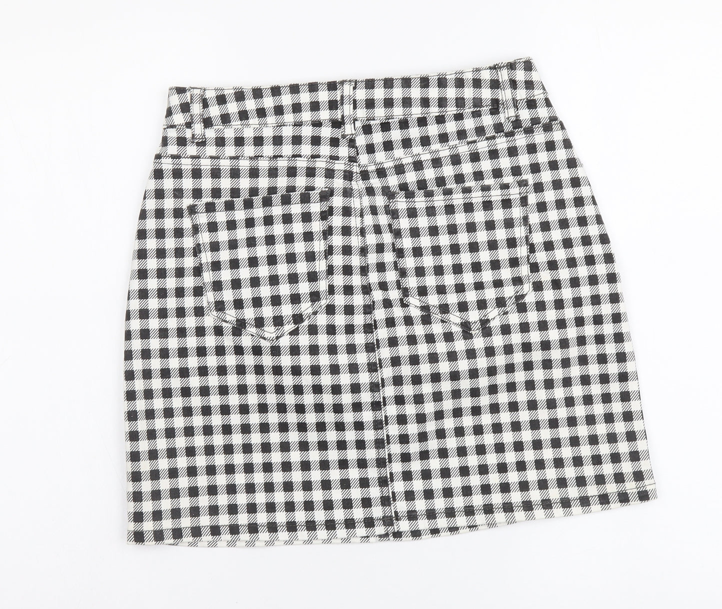 Denim & Co. Womens Black Check Cotton Mini Skirt Size 10 Zip