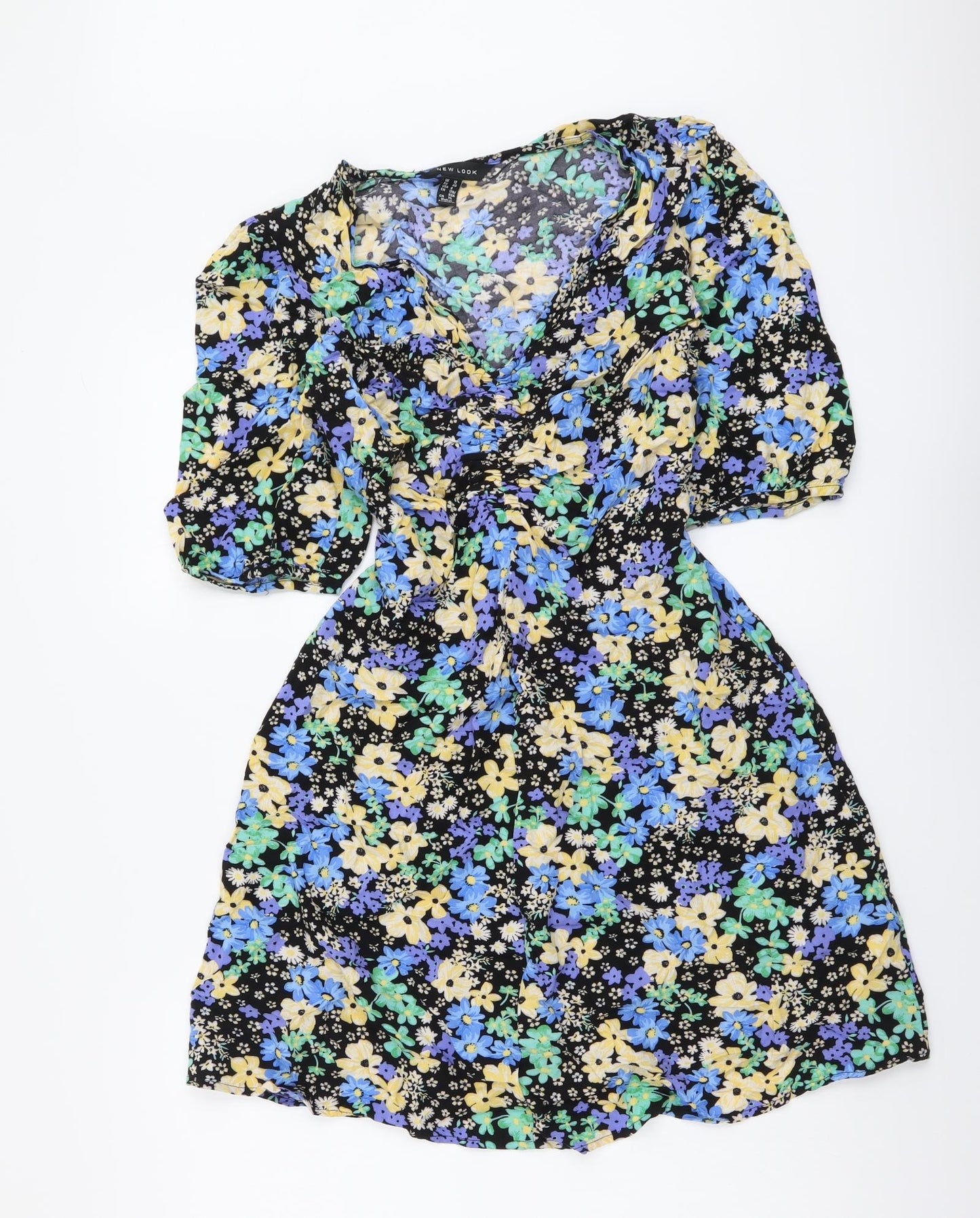 New Look Womens Multicoloured Floral Viscose A-Line Size 12 V-Neck Zip