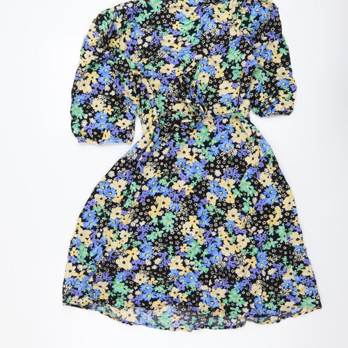 New Look Womens Multicoloured Floral Viscose A-Line Size 12 V-Neck Zip