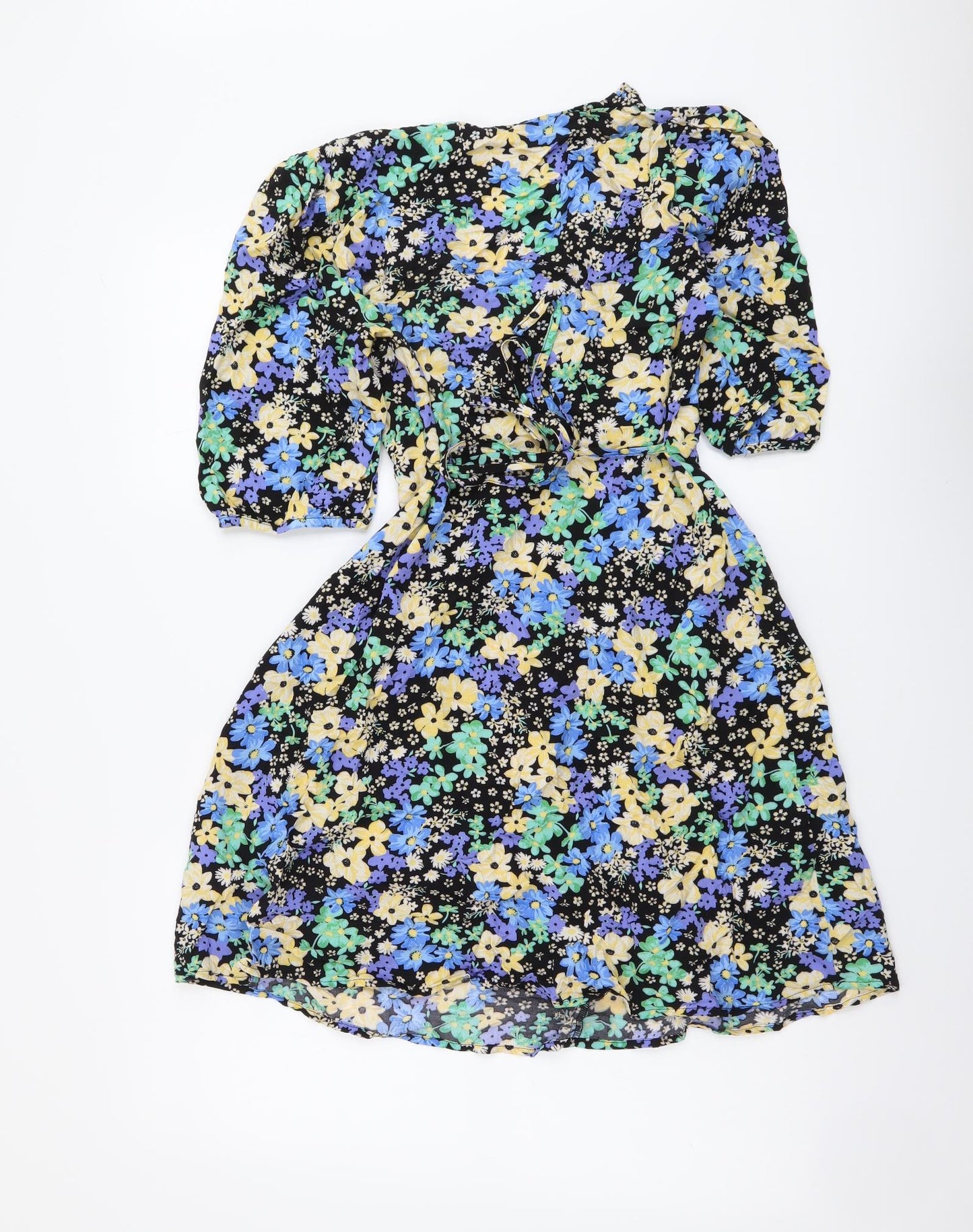 New Look Womens Multicoloured Floral Viscose A-Line Size 12 V-Neck Zip