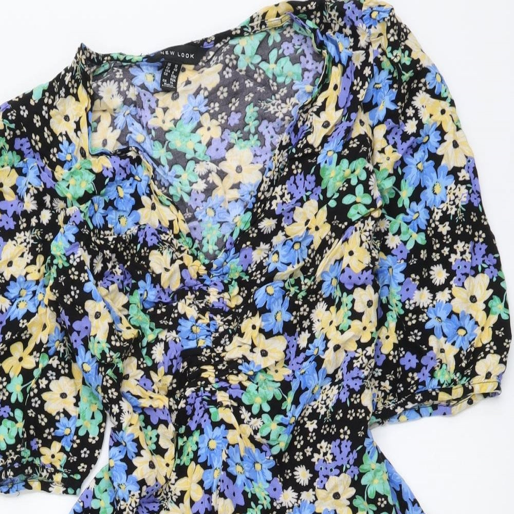 New Look Womens Multicoloured Floral Viscose A-Line Size 12 V-Neck Zip