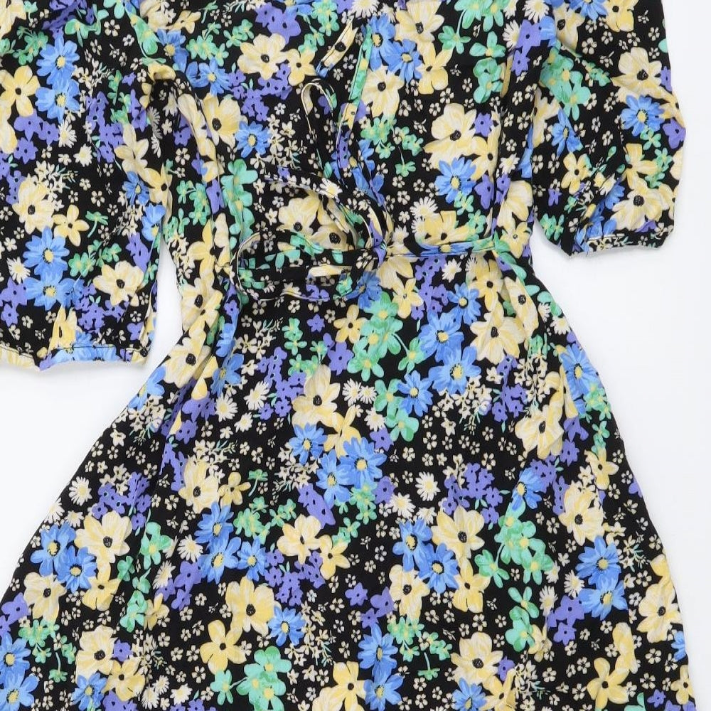 New Look Womens Multicoloured Floral Viscose A-Line Size 12 V-Neck Zip