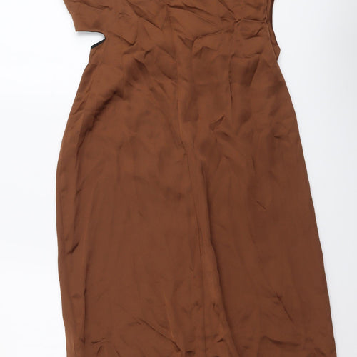 Zara Womens Brown Polyester A-Line Size M V-Neck Zip