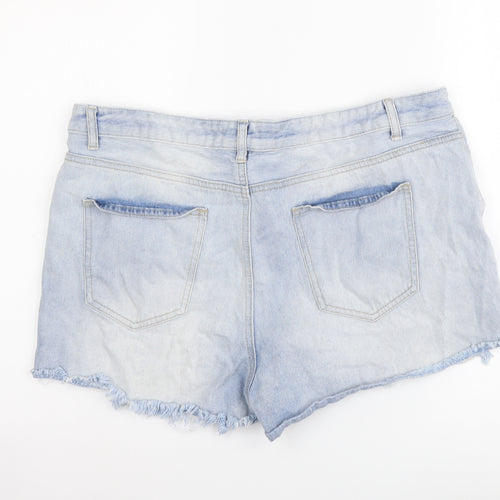 New Look Womens Blue Cotton Hot Pants Shorts Size 18 L3 in Regular Button - Distressed Look