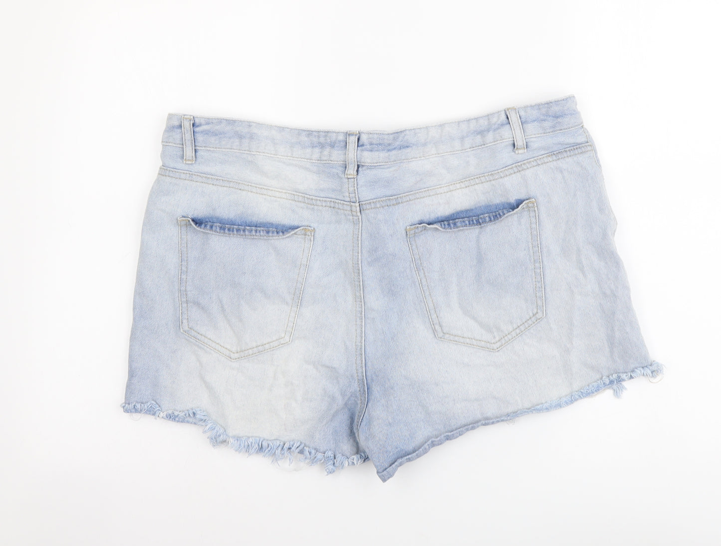 New Look Womens Blue Cotton Hot Pants Shorts Size 18 L3 in Regular Button - Distressed Look
