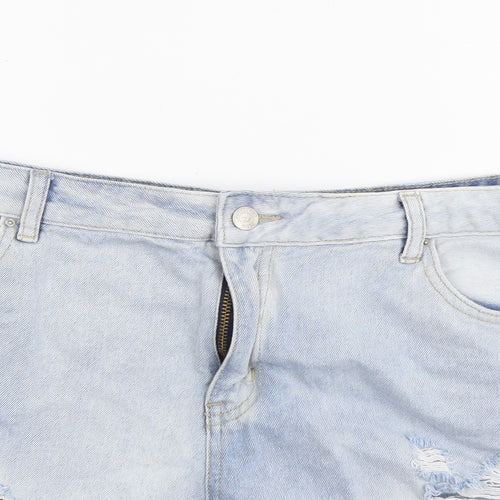 New Look Womens Blue Cotton Hot Pants Shorts Size 18 L3 in Regular Button - Distressed Look