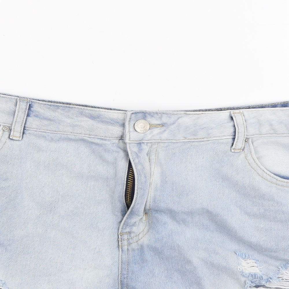 New Look Womens Blue Cotton Hot Pants Shorts Size 18 L3 in Regular Button - Distressed Look
